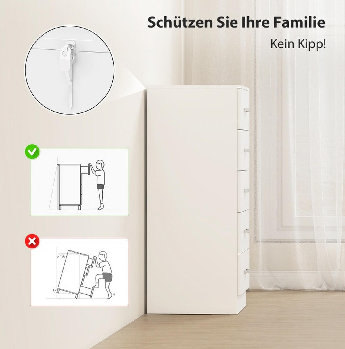 SCHUBLADENKOMMODE 40/35/85 cm mit 5 Schubladen und silberfarbenen Griffen - Weiß, Holz (40/85/35cm) - BEAOK