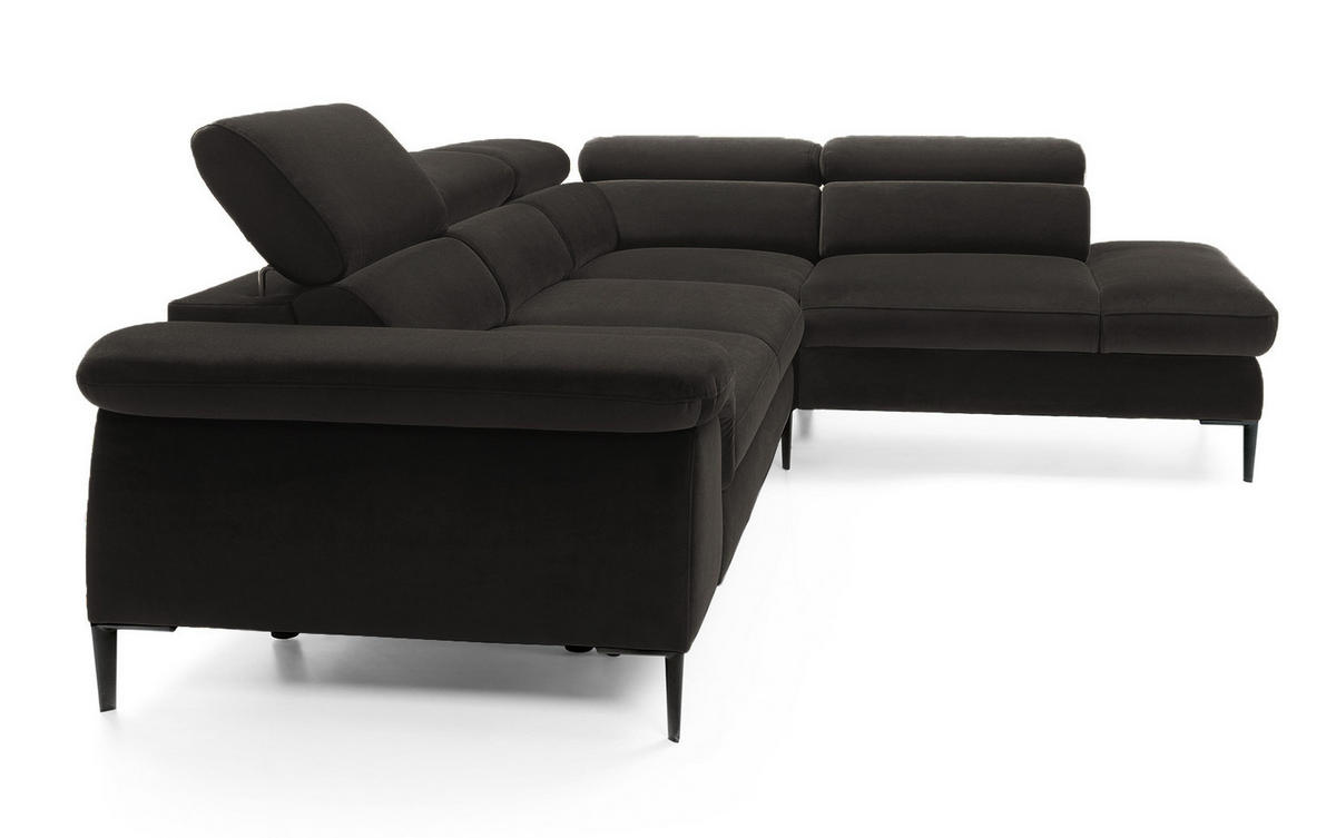 SCHLAFSOFA 280 cm Amaro L mit verstellbaren Kopfstützen, Rechts, Schwarz - Schwarz, Holz (214/280cm) - Emporius
