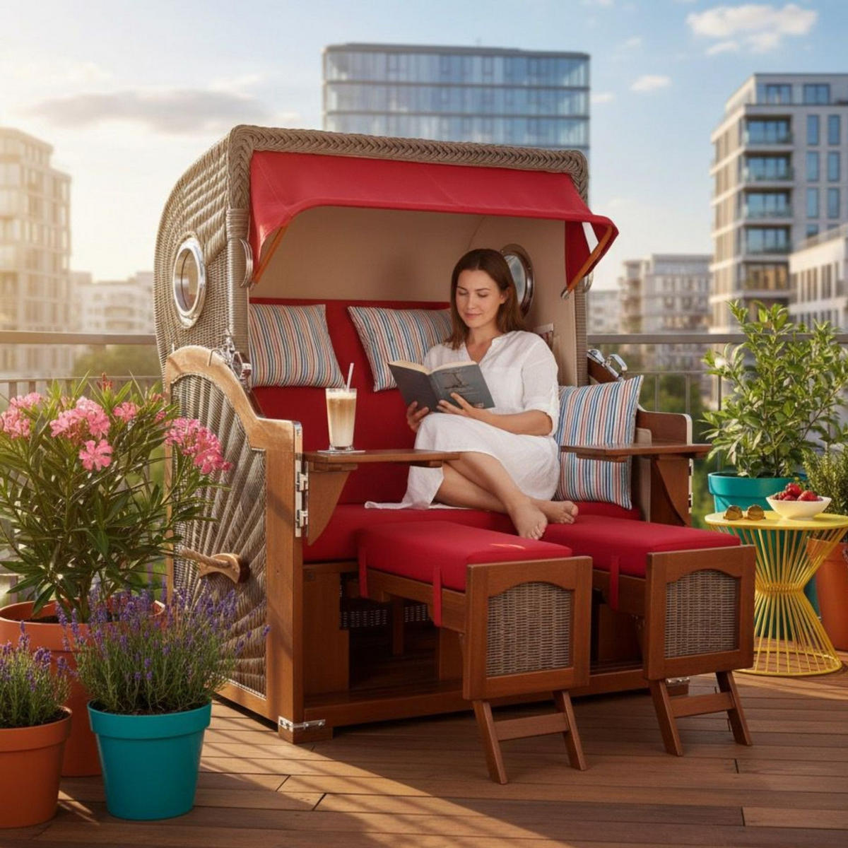 STRANDKORB 2-Sitzer Düne Mahagoni - Rot/Braun, Holz/Metall (125/170/80cm) - Mr. Deko