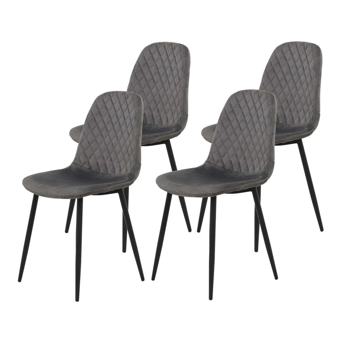 SCHALENSTUHL-SET 4 Stück Mira - Samtvelour Grau - Schwarz/Grau, Textil/Metall (44/89/53.5cm) - Hela Vertriebs GmbH