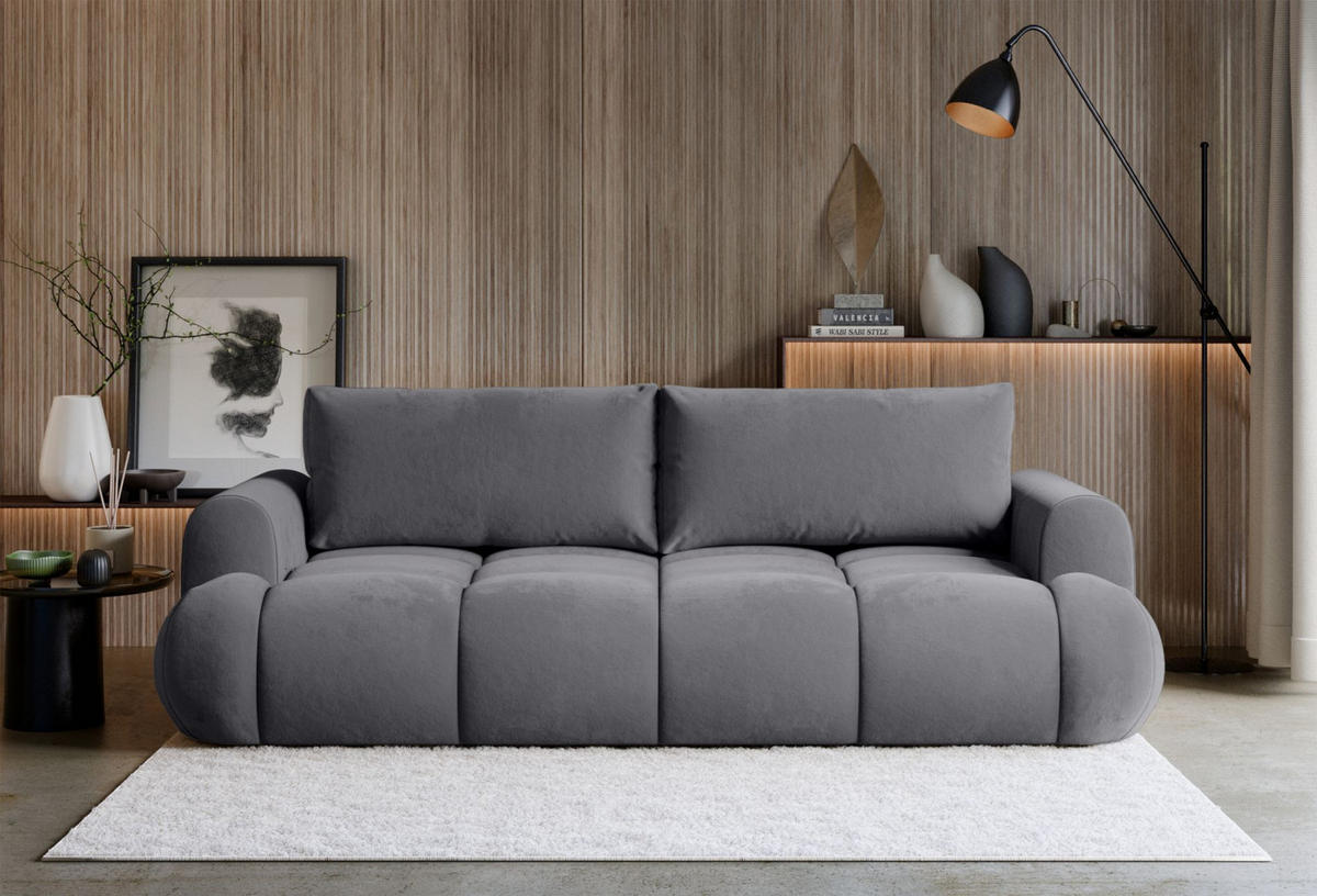 3-SITZER SOFA Ombo Doce Grau wasserabweisender Samt - Schwarz/Grau, Kunststoff/Textil (250/92/110cm) - Selsey