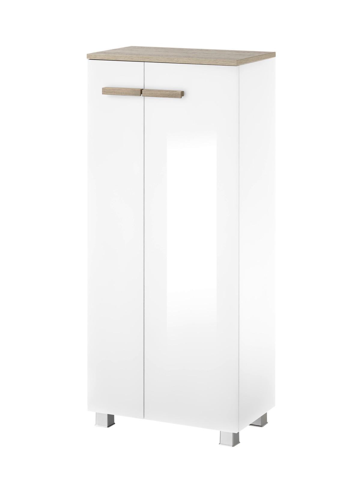 BAD-KOMMODE weiß Lack Hochglanz, Eiche, Midischrank hängend, stehend 51 x 110 cm - Weiß Hochglanz/Eichefarben, Holzwerkstoff/Kunststoff (51/115/30cm) - Furn.Design