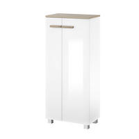 BAD-KOMMODE weiß Lack Hochglanz, Eiche, Midischrank hängend, stehend 51 x 110 cm - Weiß Hochglanz/Eichefarben, Holzwerkstoff/Kunststoff (51/115/30cm) - Furn.Design