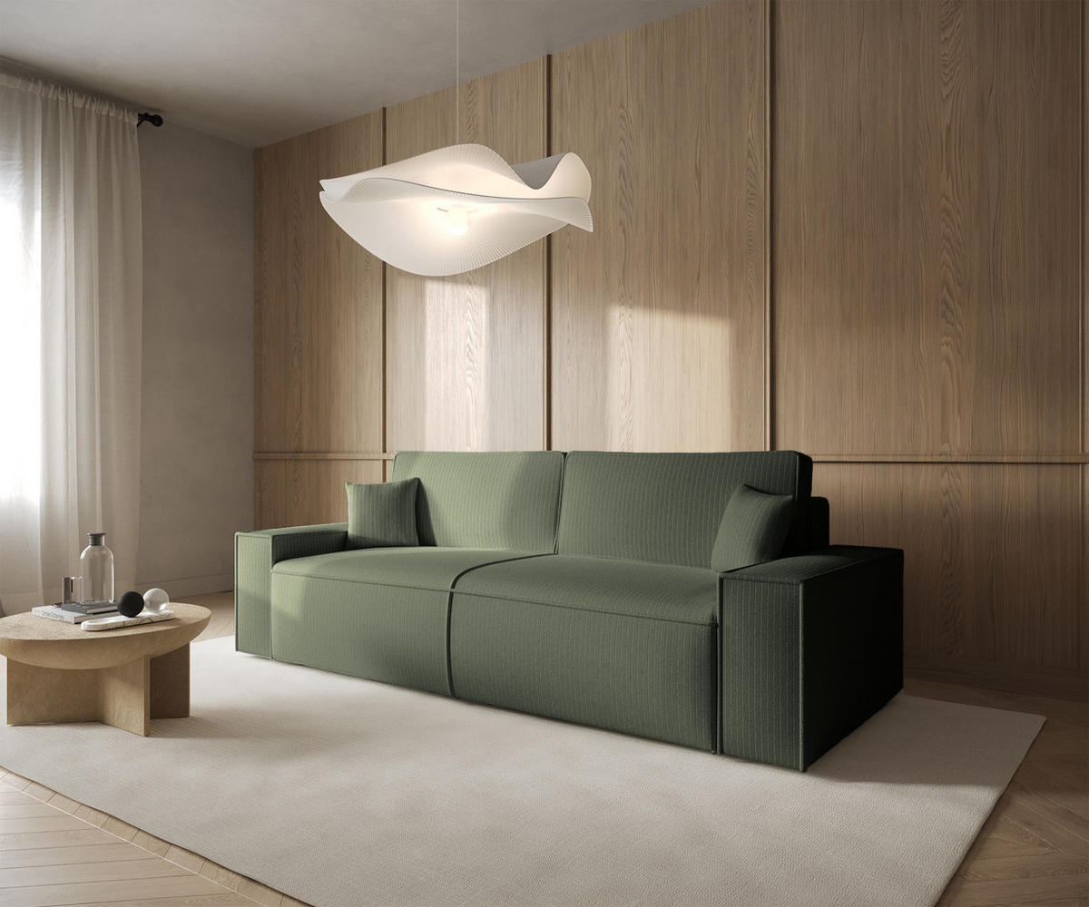SOFA Farese Salbeigrün mit Cordbezug - Hellgrün, Textil (257/85/102cm) - Selsey