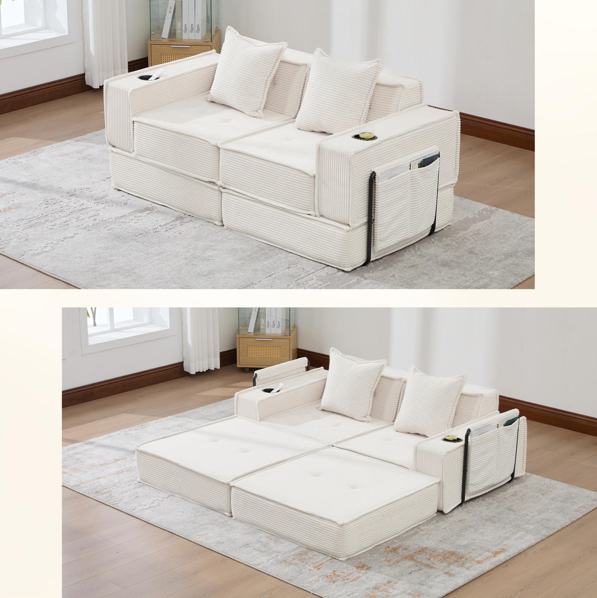 SOFA 2-Sitzer mit Kissen 162 x 78 x 66 cm Cord Beige - Beige, Kunststoff (78/66/162cm) - Meubliv