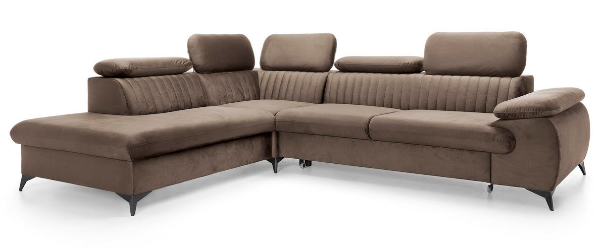 ECKSOFA 275 cm mit verstellbaren Kopfstützen Xanto L, Links, Braun - Braun, Holz (275/221cm) - Emporius