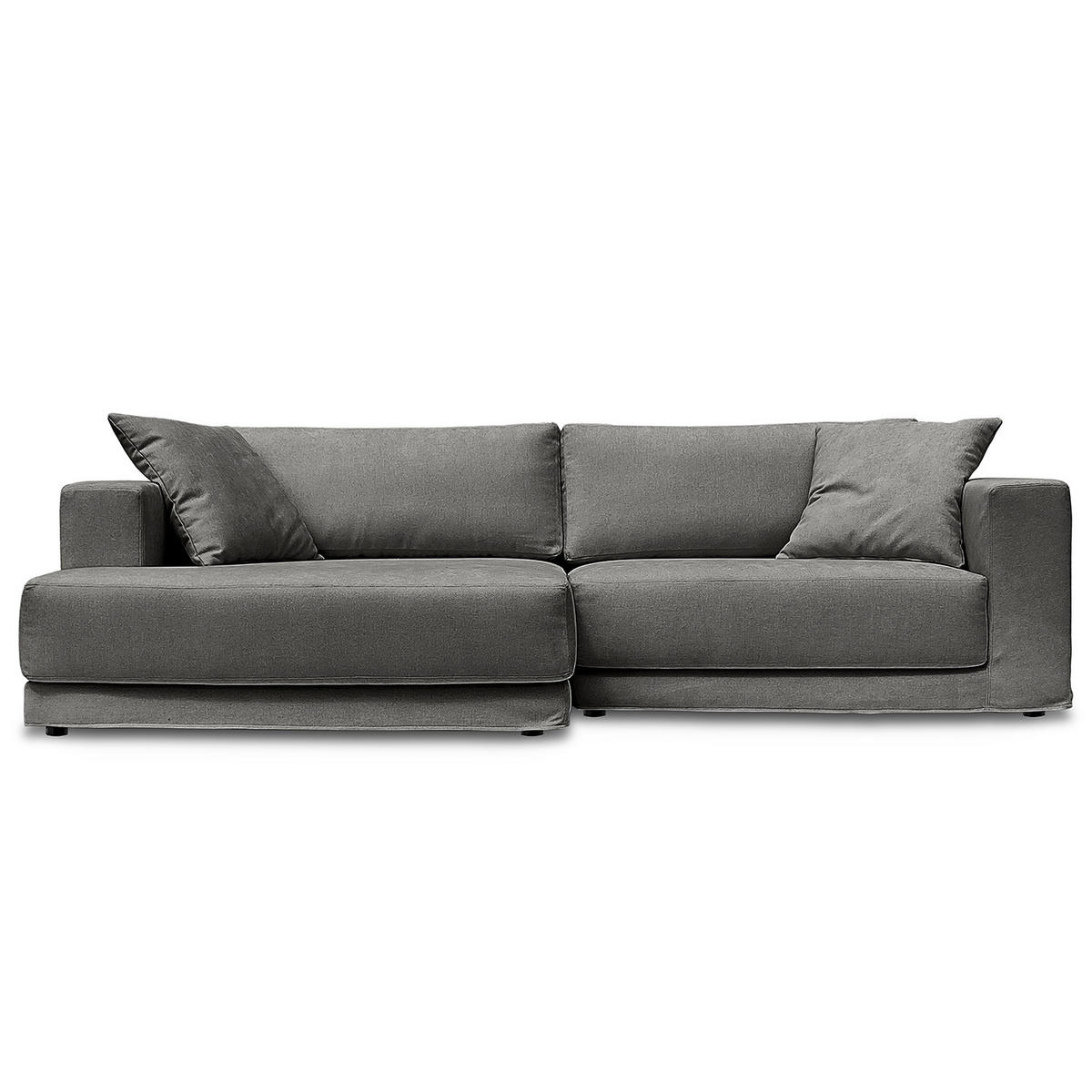 ECKSOFA mit Wechselbezug - Longchair, Webstoff - Dunkelgrau/Schwarz, Kunststoff/Textil (260/155cm) - home24