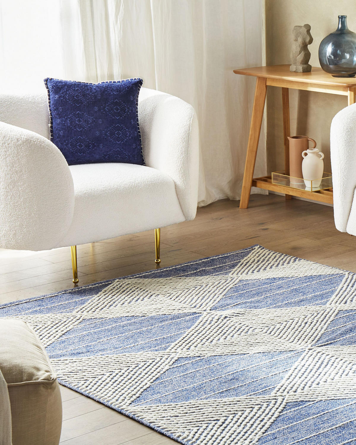 KURZFLOR-TEPPICH Datca 230/160 cm - Blau, Textil (160/230cm) - Beliani