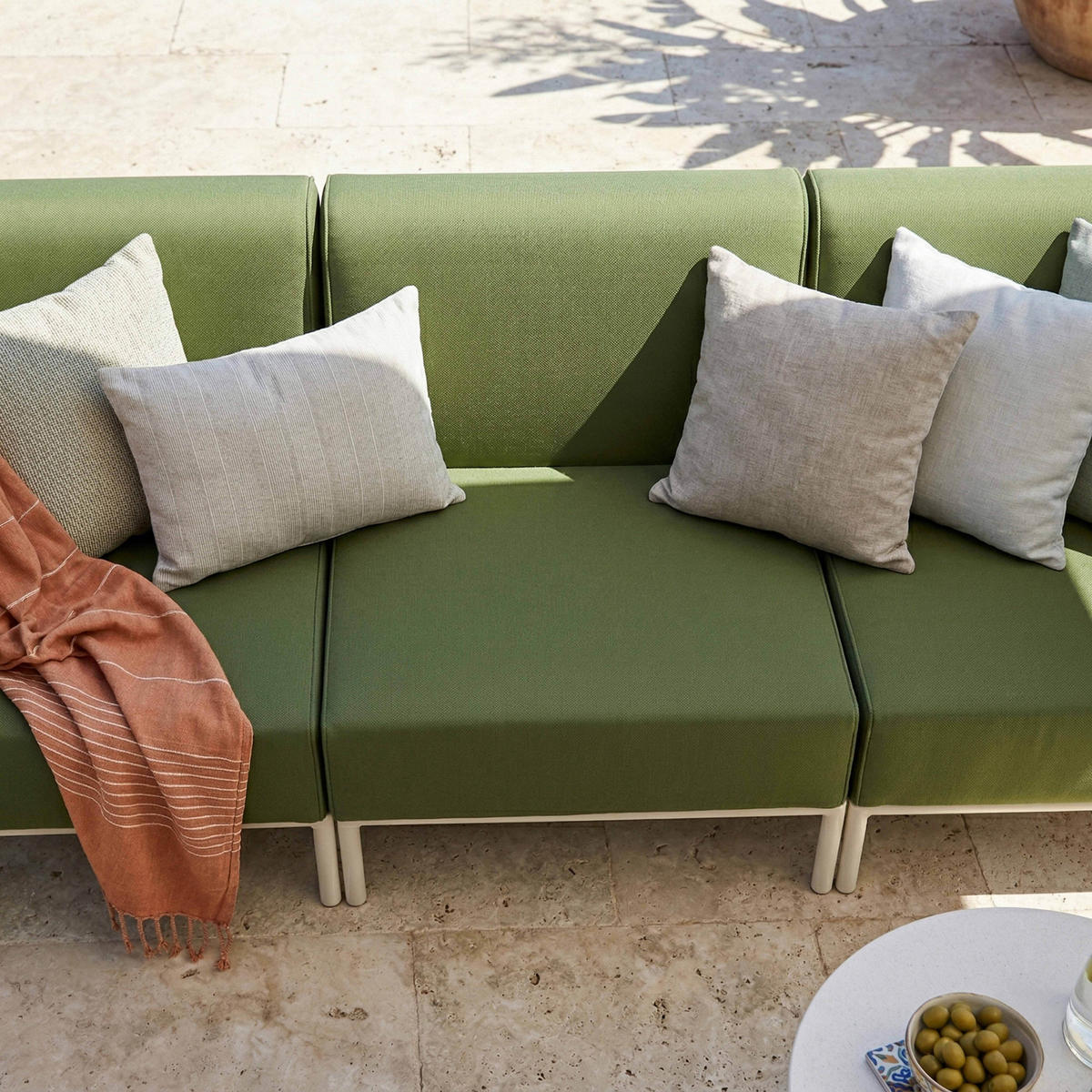 GARTENSOFA mit 3 Sitzplätzen, Khakigrün - Grün, Textil (80/78/216cm) - Oviala