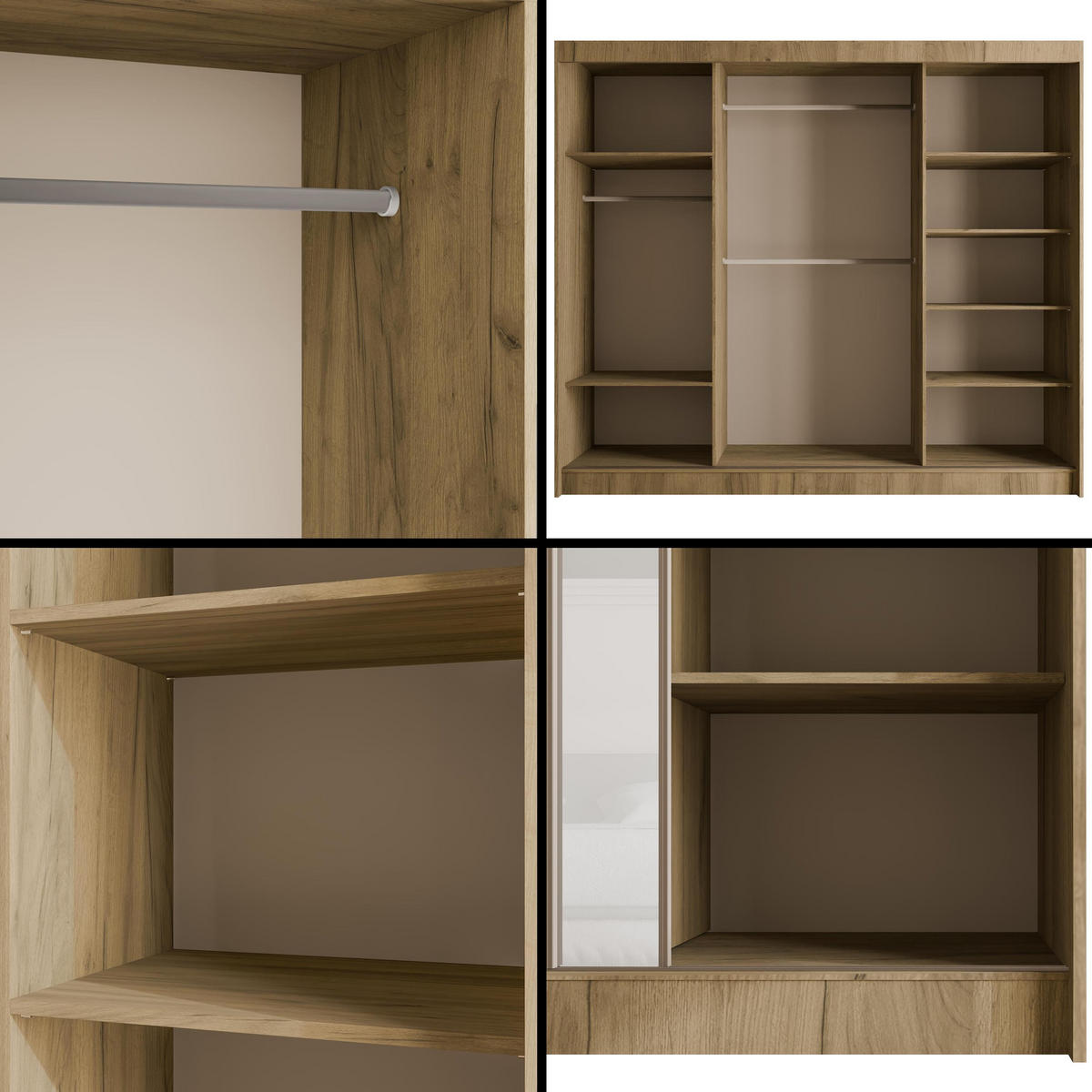 KLEIDERSCHRANK VESLI - 250 cm - Braun|Weiß - Braun/Weiß, Holzwerkstoff (250/215/61cm) - ALTDECOR