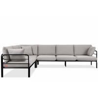 GARTENECKSOFA RAMBE 5-Sitzer mit Kissen, Anthrazit/Hellgrau - Dunkelgrau/Hellgrau, Textil/Metall (304/80/229cm) - KONSIMO®