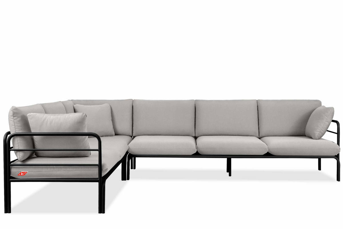 GARTENECKSOFA RAMBE 5-Sitzer mit Kissen, Anthrazit/Hellgrau - Dunkelgrau/Hellgrau, Textil/Metall (304/80/229cm) - KONSIMO®