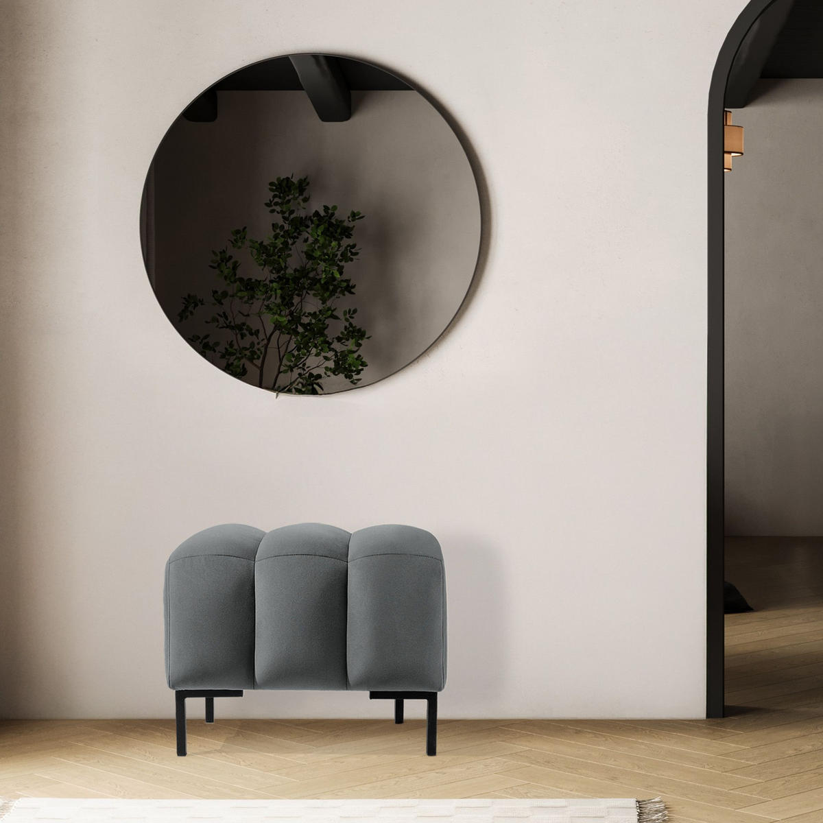 SITZHOCKER Polsterhocker PECCO, Veloursstoff - Dunkelgrau/Schwarz, Holz/Textil (60/50/50cm) - KONSIMO®