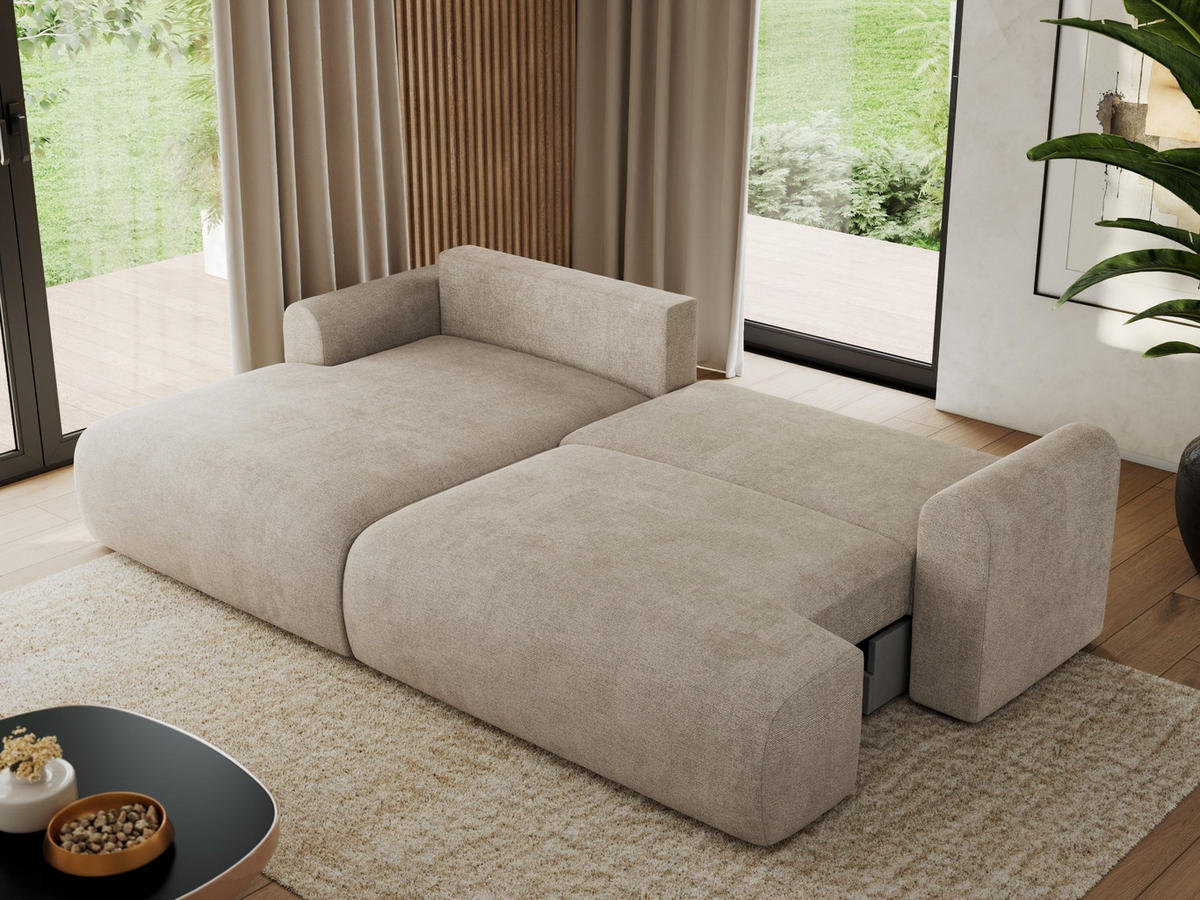 ECKSCHLAFSOFA TONO L Beige Struktur - links - Beige/Schwarz, Kunststoff/Textil (260/150cm) - MKS