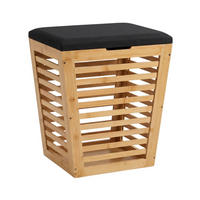WÄSCHEKORB aus Bambus mit Sitzfläche 40/40/56 cm - Schwarz, Naturmaterialien (40/56/40cm) - NUXIO