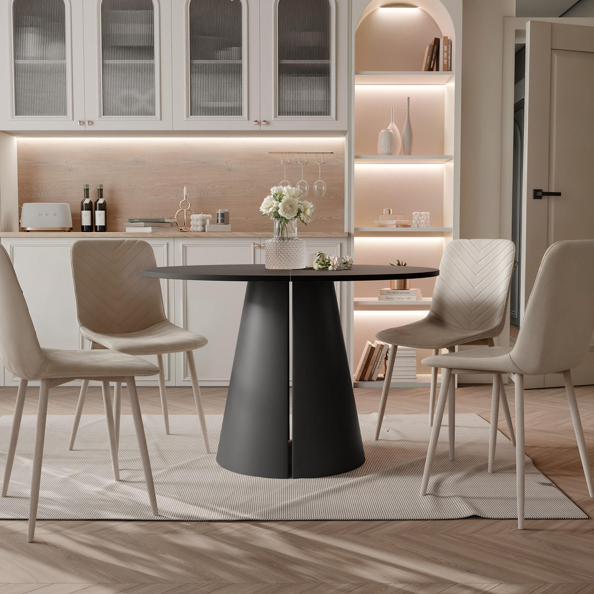 AUSZIEHTISCH BASE 120-196/76 cm, Schwarz - Schwarz, Holzwerkstoff/Metall (120/120/76cm) - Idohome