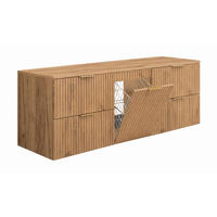 BADMÖBEL-SET MIT WÄSCHEKORB: Eiche Craft, Griffe Gold, 160 x 46 x 57 cm - Eichefarben/Goldfarben, Holzwerkstoff (160/57/46cm) - 3XE LIVING