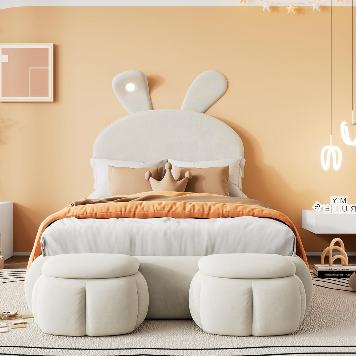 POLSTERBETT 90/200 cm Beige aus Samt mit LED-Beleuchtung - Beige, Textil (90/200cm) - OKMYHOME