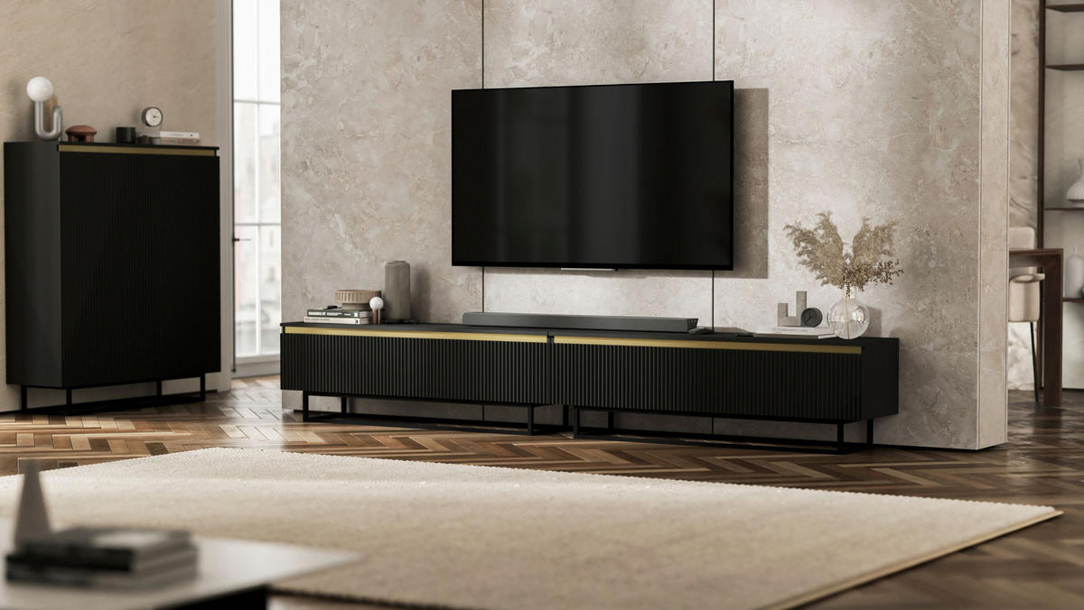 TV-LOWBOARD 2-er Set Selene Schwarz Matt mit Metallrahmen 140 cm - Schwarz, Holzwerkstoff/Metall (280/44/35cm) - Meble Lindner