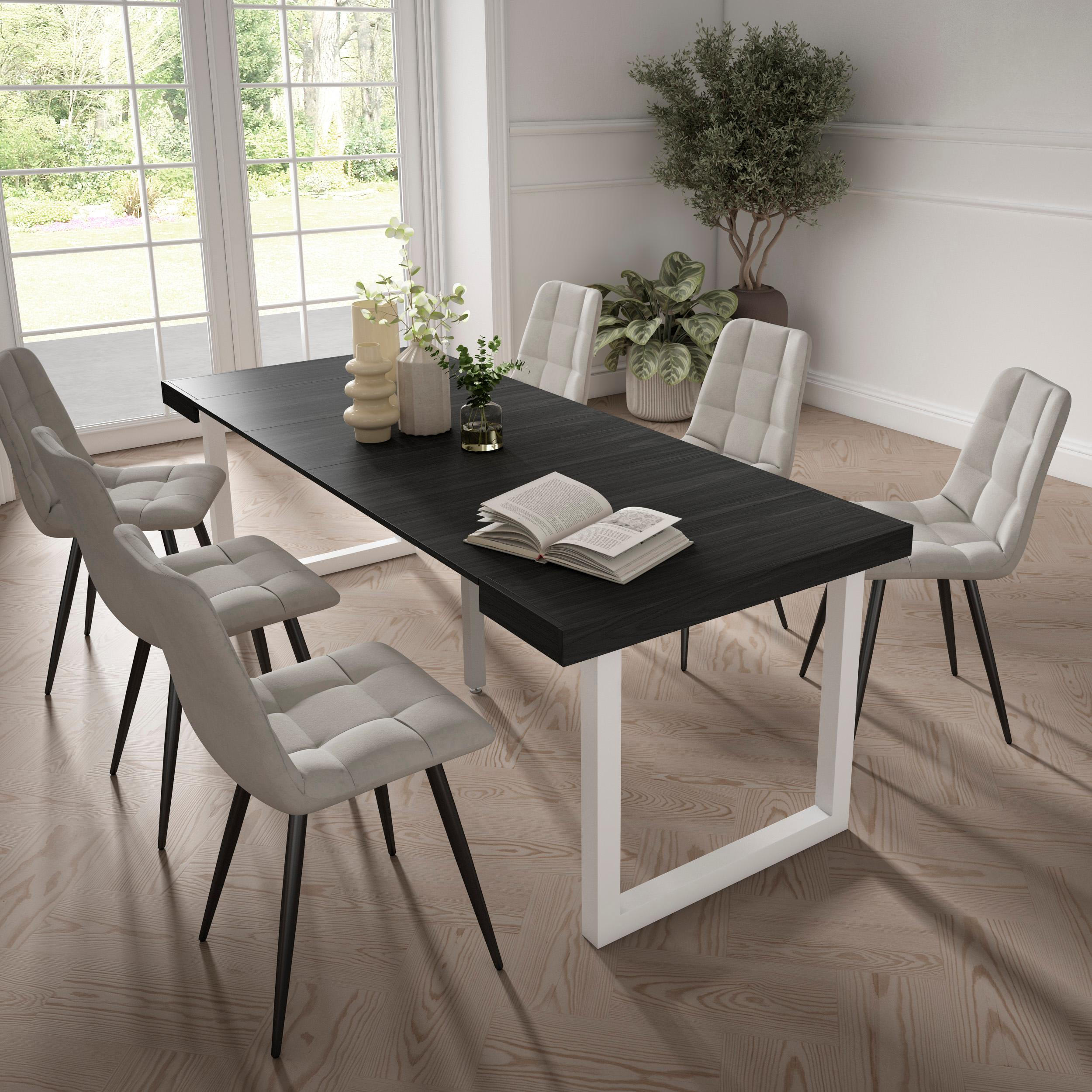 KONSOLENTISCH ausziehbar 58 bis 222cm, für 10 Gäste, schwarz, 90/58/73cm - Schwarz, Holzwerkstoff (90/222/73cm) - Skraut Home