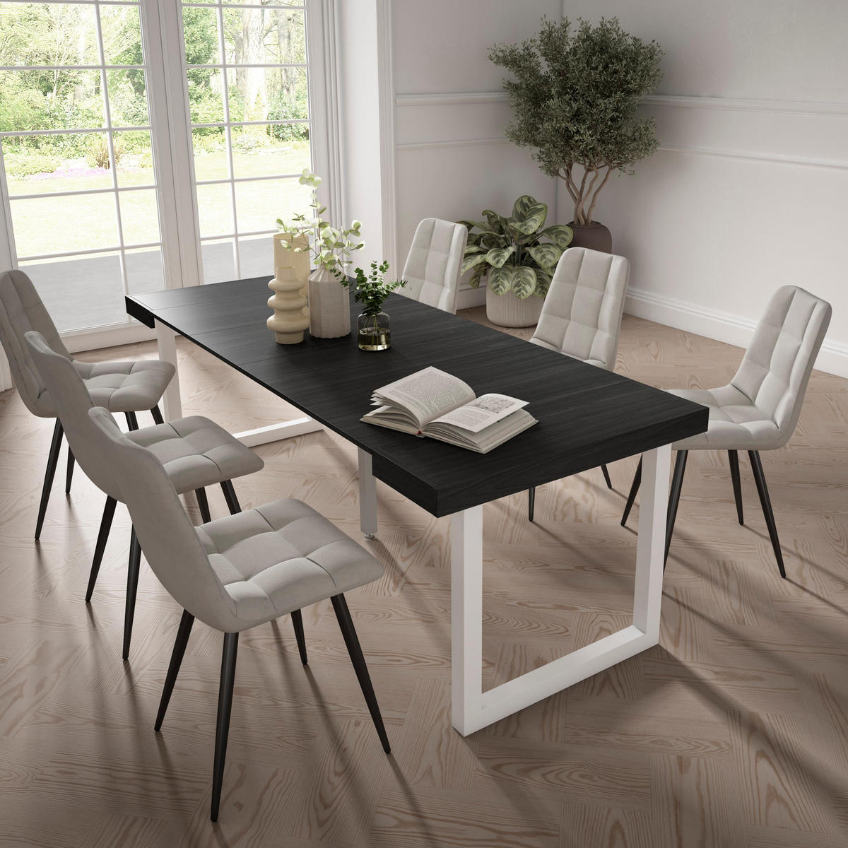 KONSOLENTISCH ausziehbar 58 bis 222cm, für 10 Gäste, schwarz, 90/58/73cm - Schwarz, Holzwerkstoff (90/222/73cm) - Skraut Home