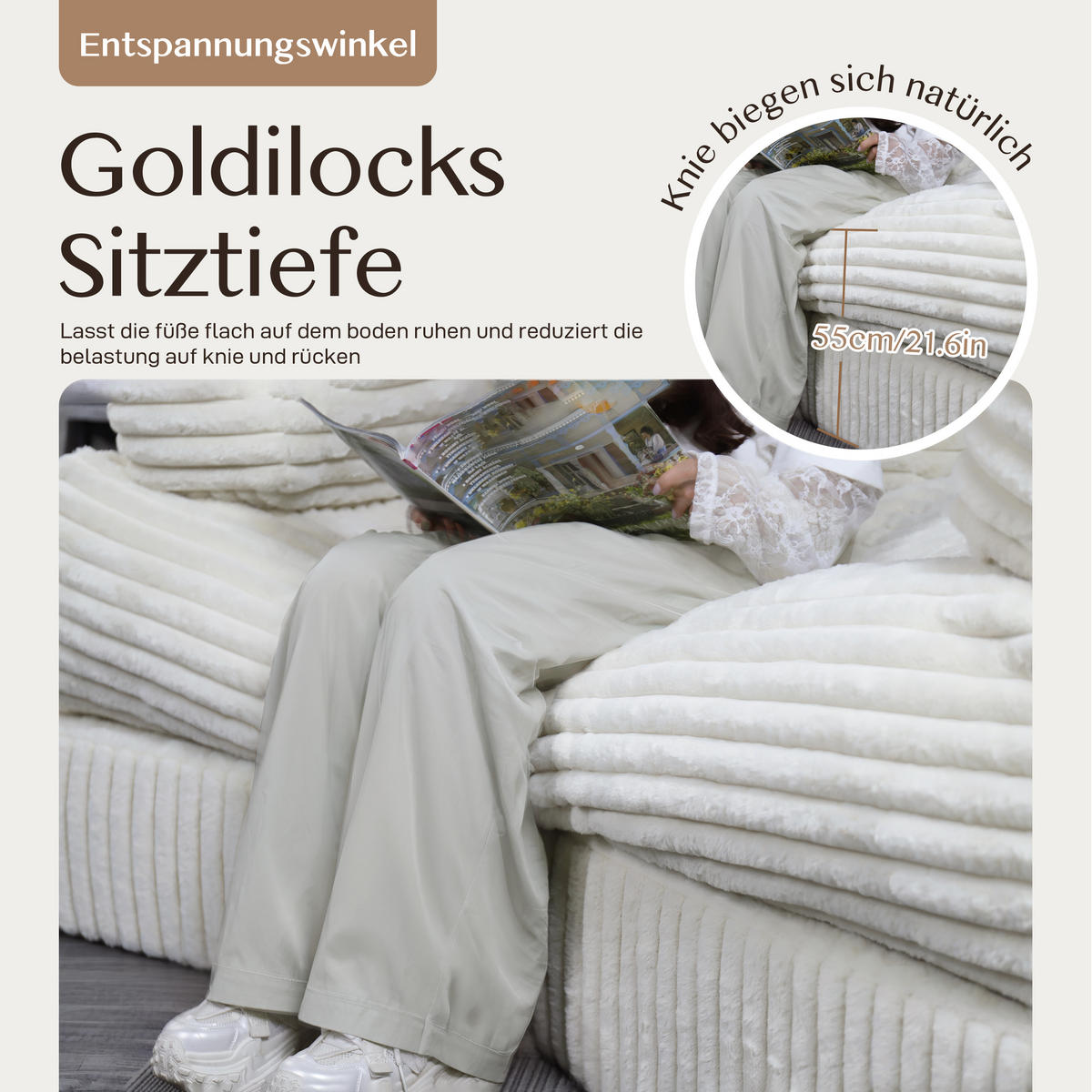 LOUNGE sofa cord Beige - Beige, Textil (218/80/90cm) - Vercart