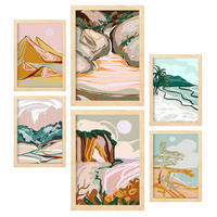 POSTER Set Mit 6 Komplexe Natur 2 A3 & A4 Rahmen Aus Hellem Holz - Beige, Papier (29/3cm) - Nacnic