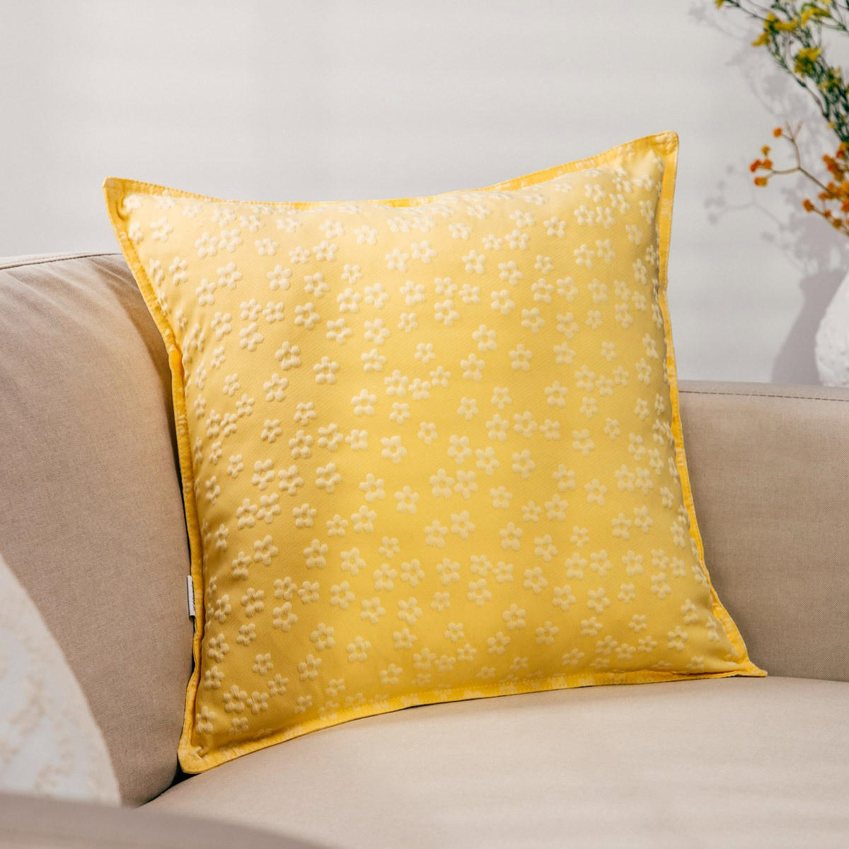 KOPFKISSENBEZUG Blomster gelb 45/45 cm - Gelb, Textil (45/45cm) - Homla