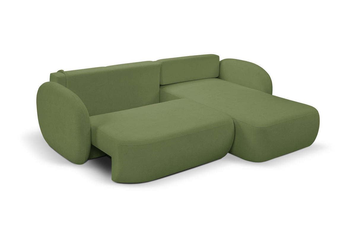 ECKSOFA AMICO R-S Grün Geflochtener Stoff mit Schlaffunktion - Grün, Holz (248/174cm) - MASSENO