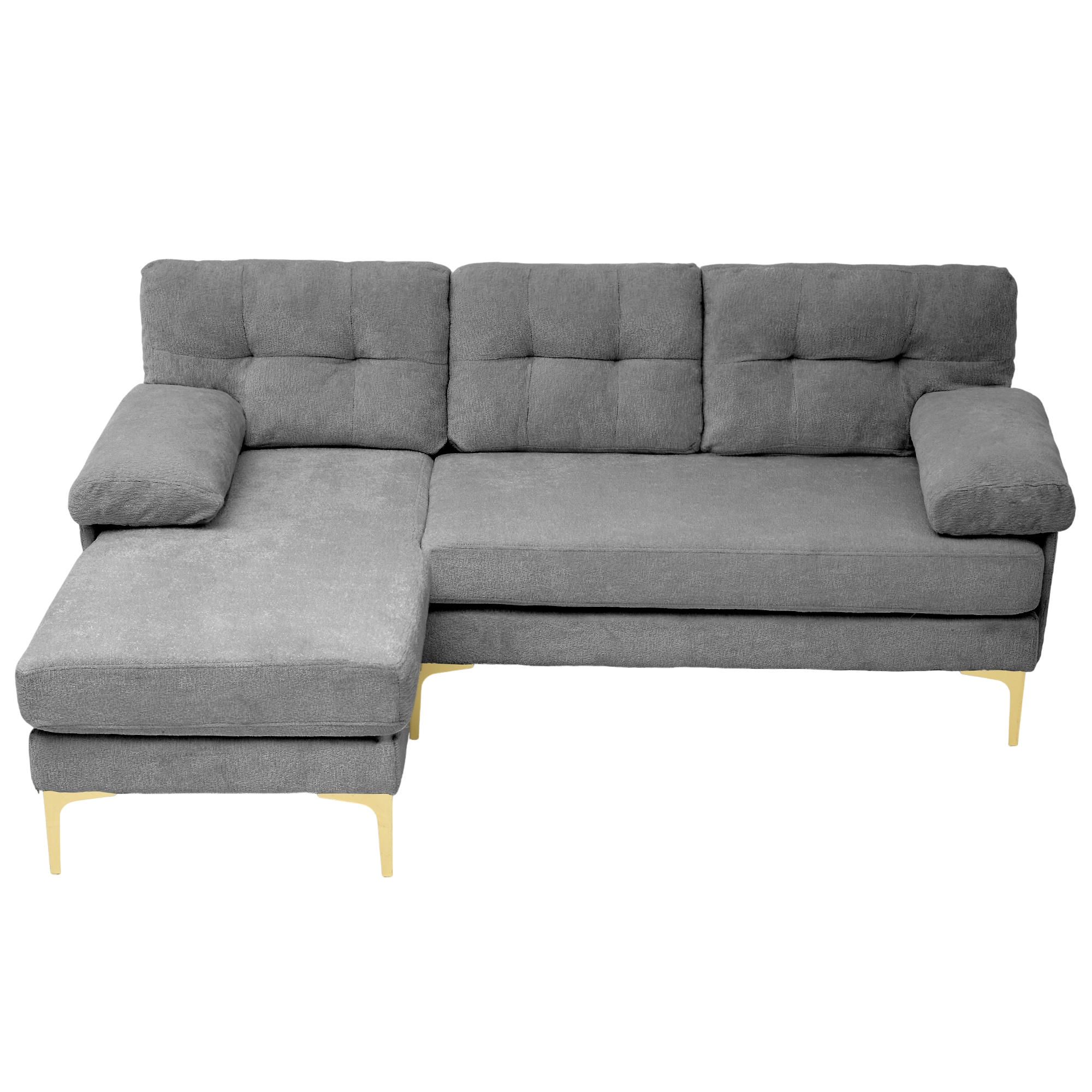 ECKSOFA 187.5/130/79 cm Grau mit 3 Sitzkissen und Stuhlbeine aus Metall - Grau, Textil (130/79/187.5cm) - Oxeza