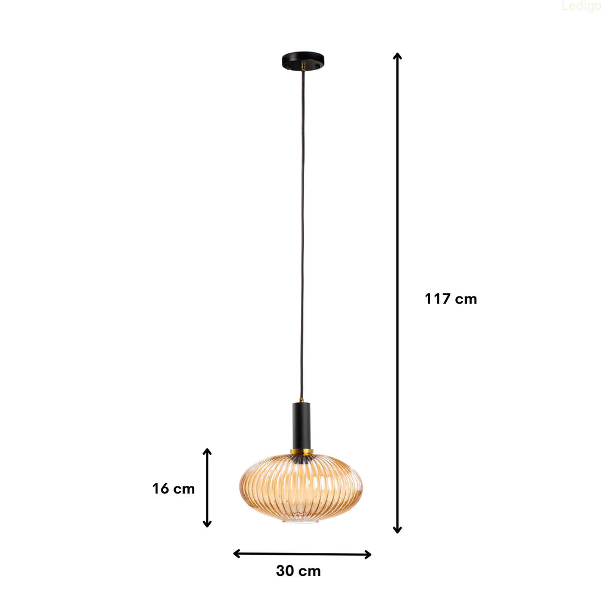 PENDELLEUCHTE Paris - Goldfarben/Bernsteinfarben, Glas/Metall (30/30/117cm) - kiki design