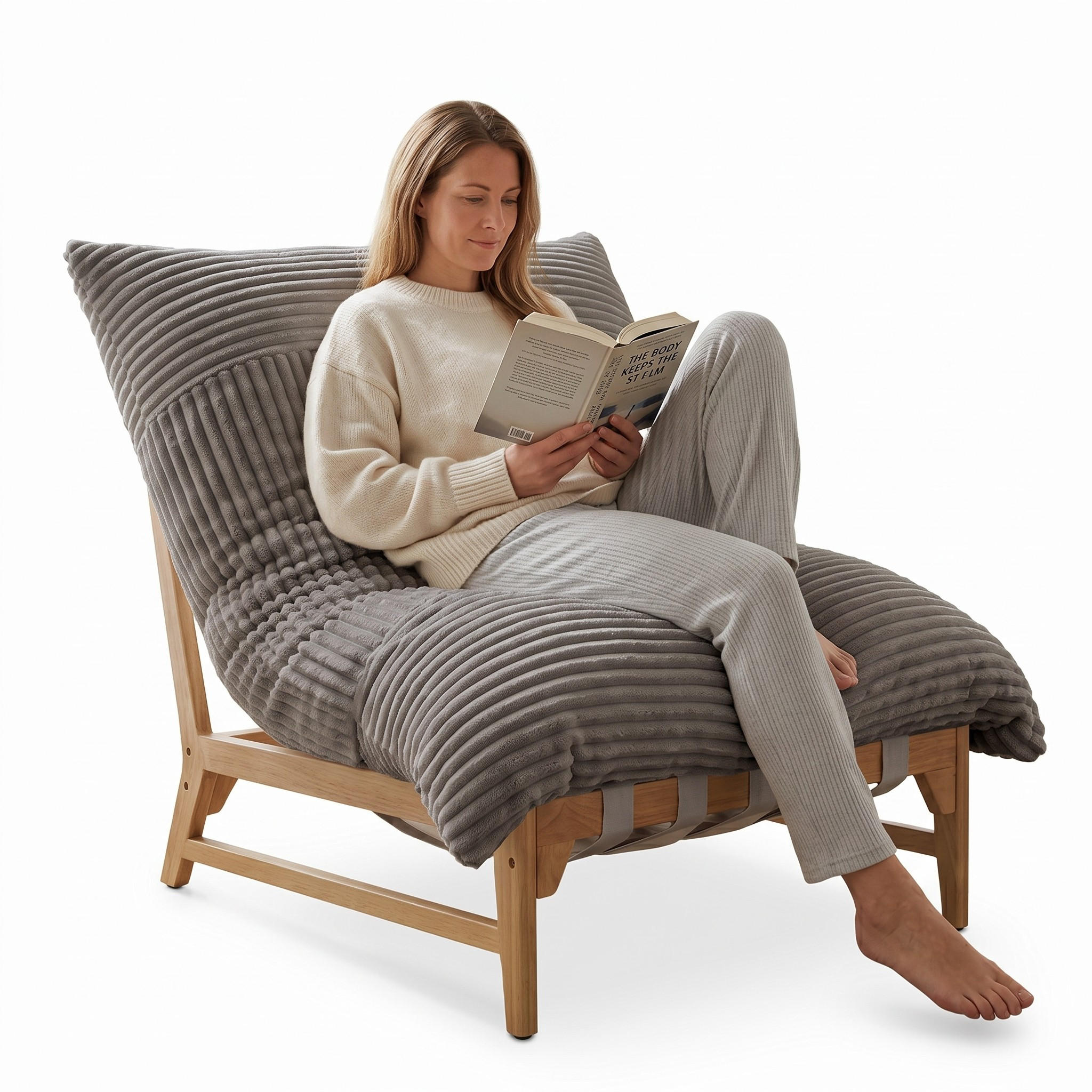 XXL-SESSEL Cord mit Holzrahmen, Breites Kissen, Grau - Grau, Holz/Textil (117/94/114cm) - LVHOM