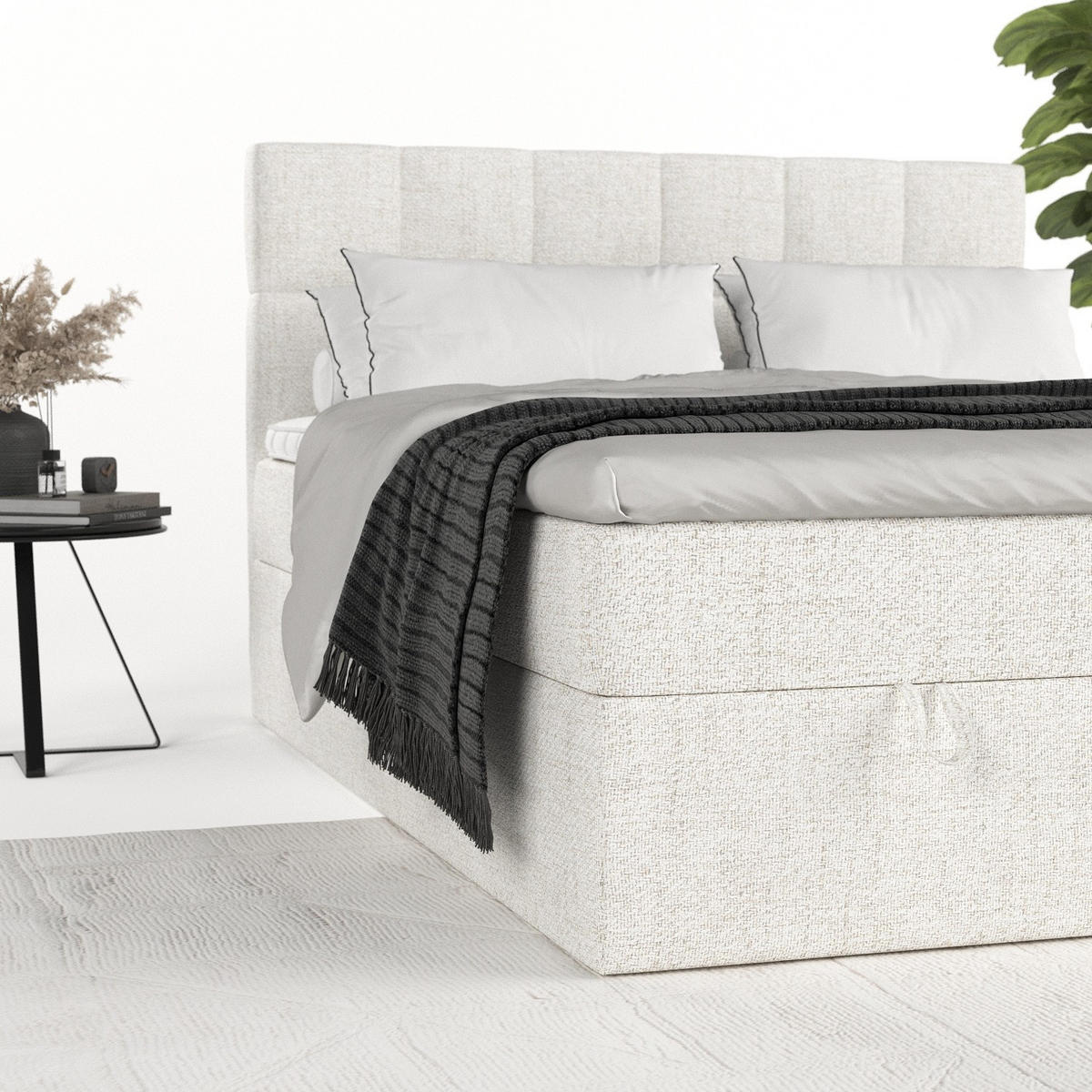 BOXBETT Savio 180/200 cm Creme im Neve Stoff - Creme/Schwarz, Holz/Holzwerkstoff (180/200cm) - AltaBeds