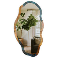 SPIEGEL 90x45 cm asymmetrisch mit Druck - Holzwellen - Transparent, Glas (45/90/0.4cm) - TULUP