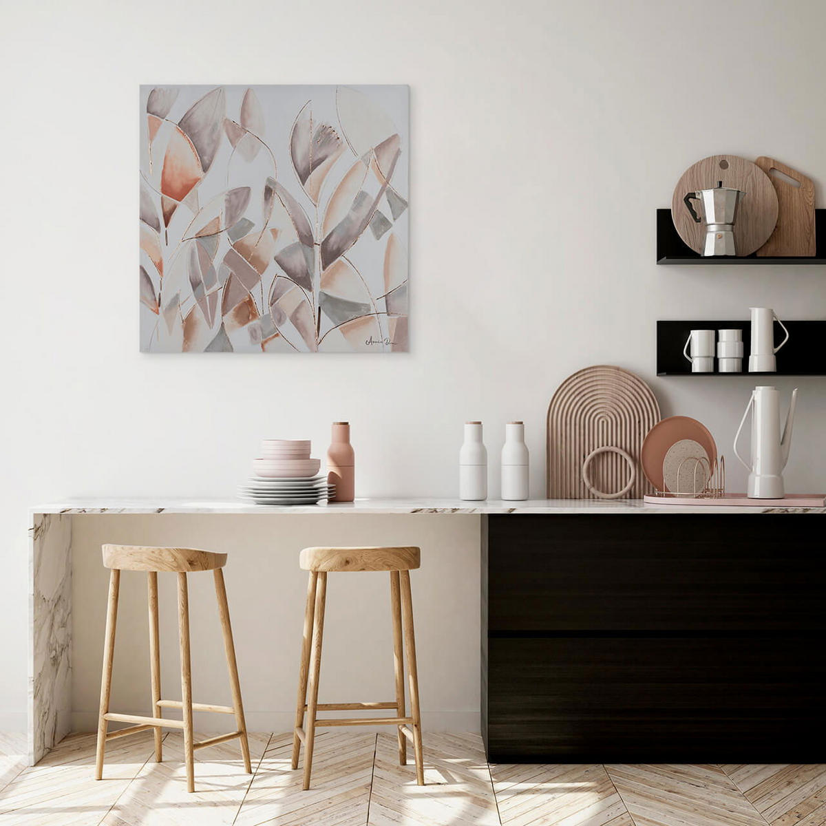 ACRYLBILD HANDGEMALT 80/80 cm - Taupe/Grau, Holz/Textil (1.3/80cm) - KUNSTLOFT