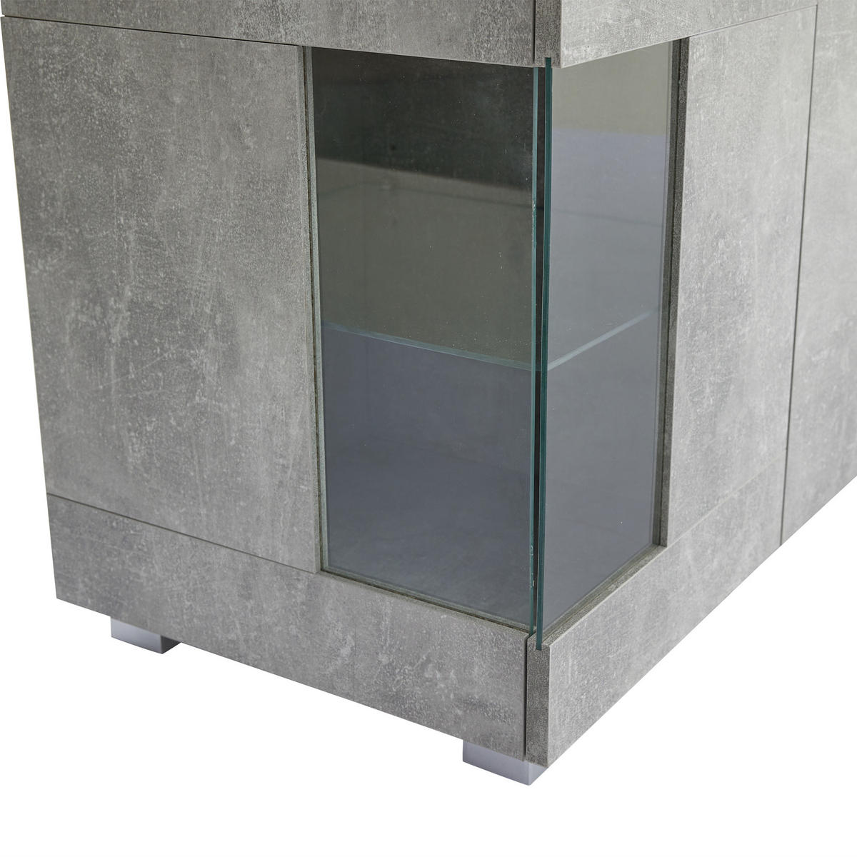 SIDEBOARD in Grau Buffetschrank mit LED Licht und 3 Fächern für Esszimmer und Wohnzimmer, B140/T40/H70cm - Transparent/Weiß, Glas/Holzwerkstoff (140/70/40cm) - STILVORA
