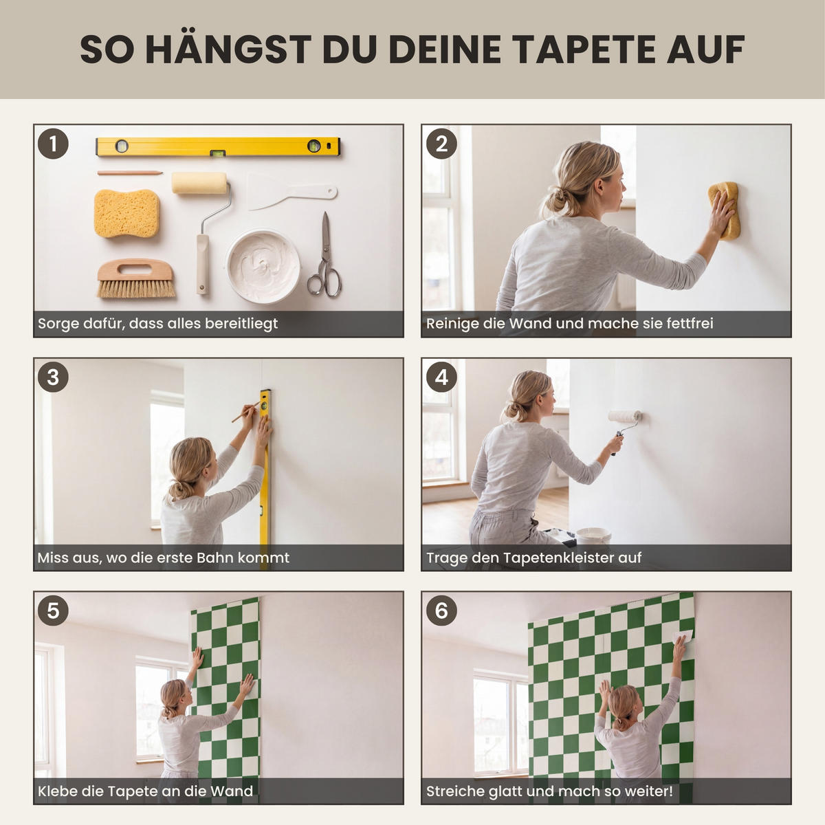 KINDERTAPETE - Schachbrett - Muster - Grün - 180x280 cm - Grün, Papier (180/280cm) - OnlyWow