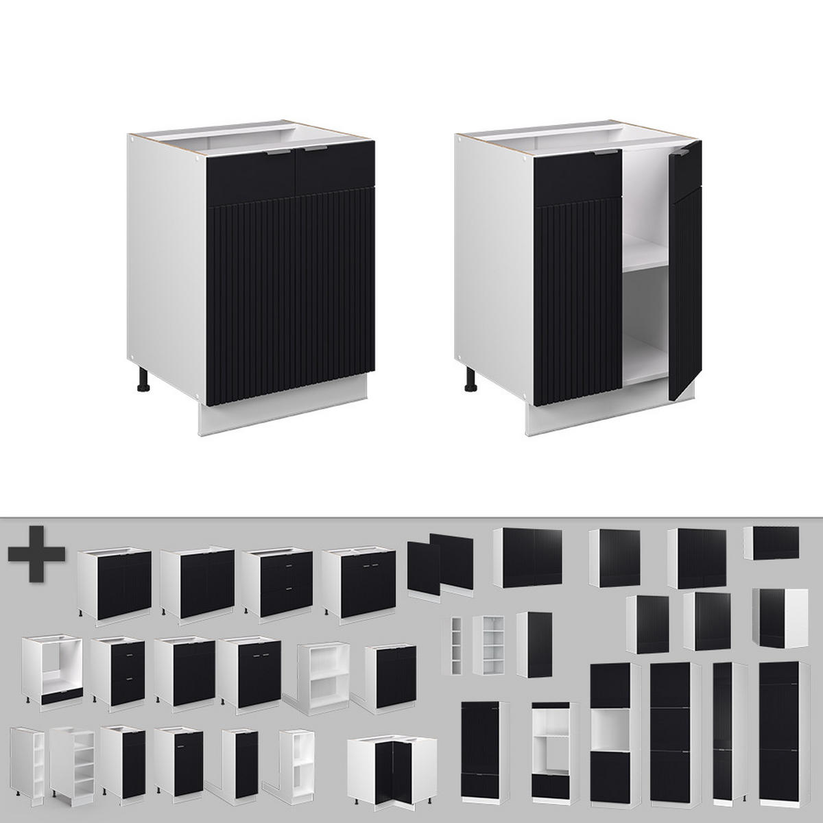 KÜCHENUNTERSCHRANK Fame-Line, Schwarz gestreift, 60 cm ohne Arbeitsplatte - Schwarz/Weiß, Holzwerkstoff (60/82/51.6cm) - Vicco