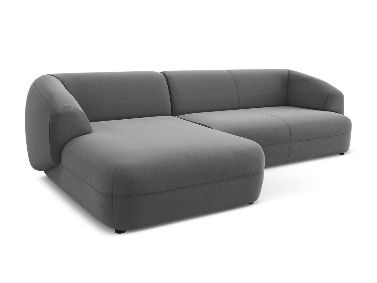 ECKSOFA Links Samt Stoff Grau - Dunkelgrau/Schwarz, Kunststoff/Textil (156/280cm) - Makamii
