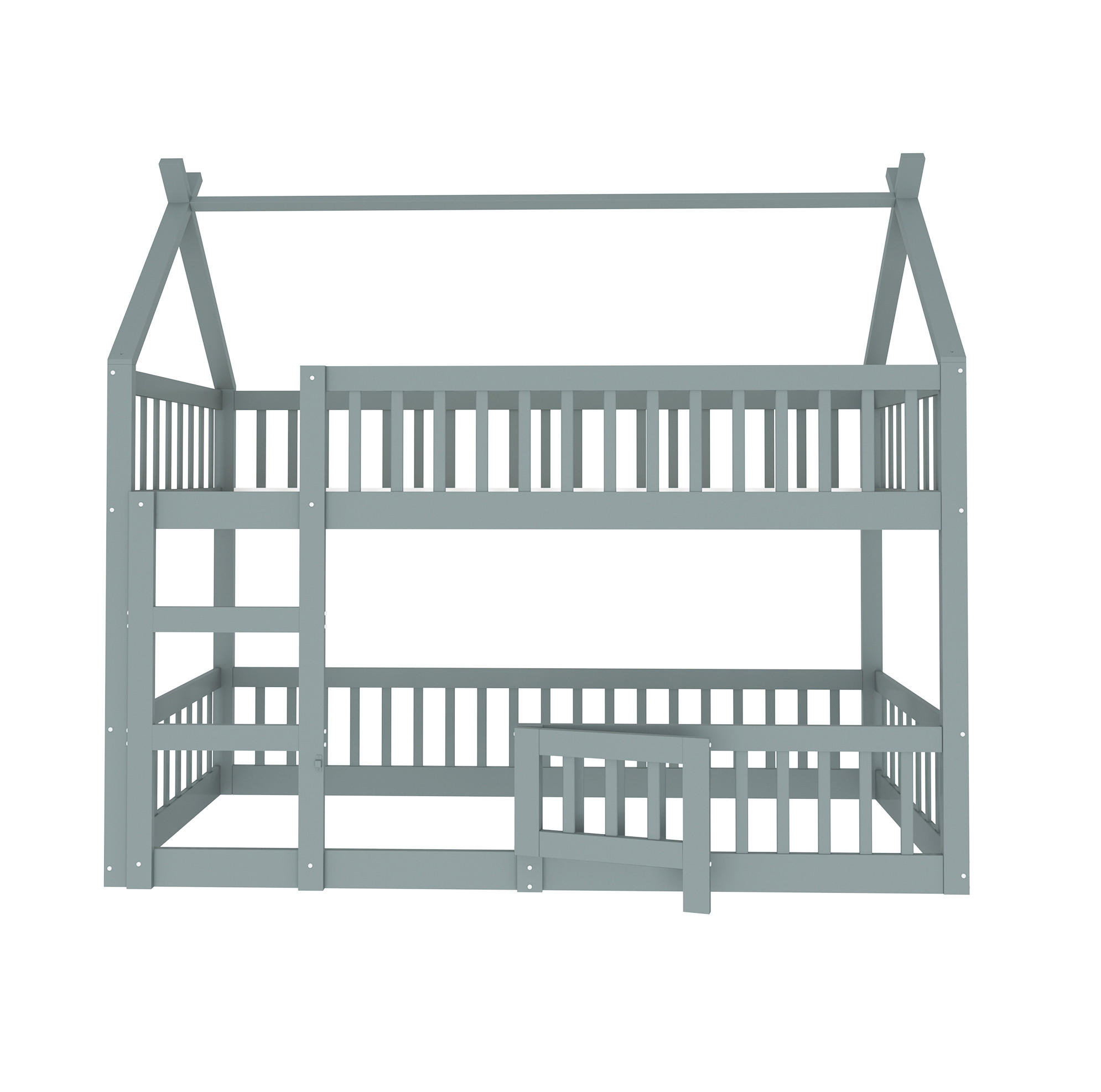 ETAGENBETT 90/200 cm grau mit Treppe und Hochsicherheitszaun - Grau, Holz (90/200cm) - OKWISH