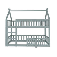 ETAGENBETT 90/200 cm grau mit Treppe und Hochsicherheitszaun - Grau, Holz (90/200cm) - OKWISH