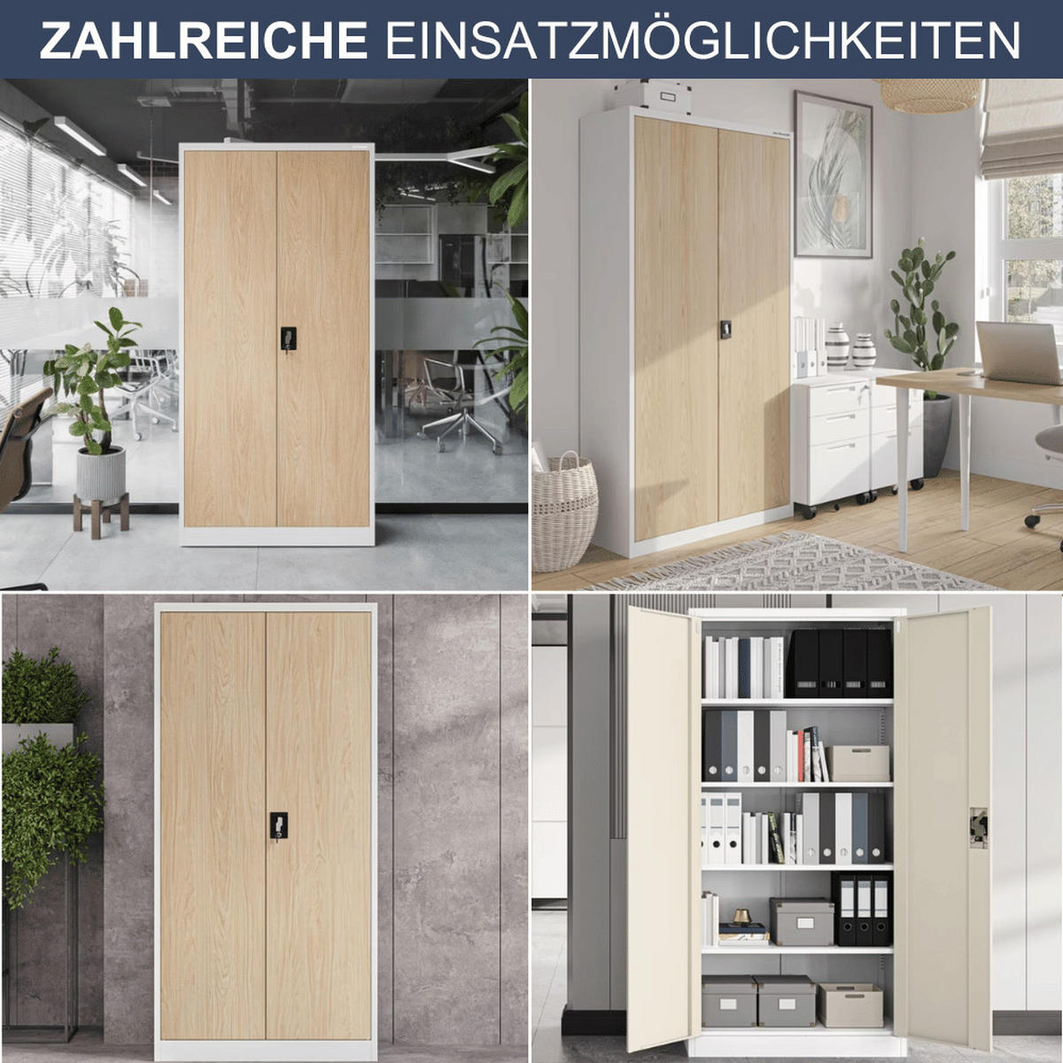 AKTENSCHRANK abschließbar KADO mit Flügeltüren 185x90x40cm Weiß-Sonoma Eiche - Weiß, Metall (90/185/40cm) - DELUKE