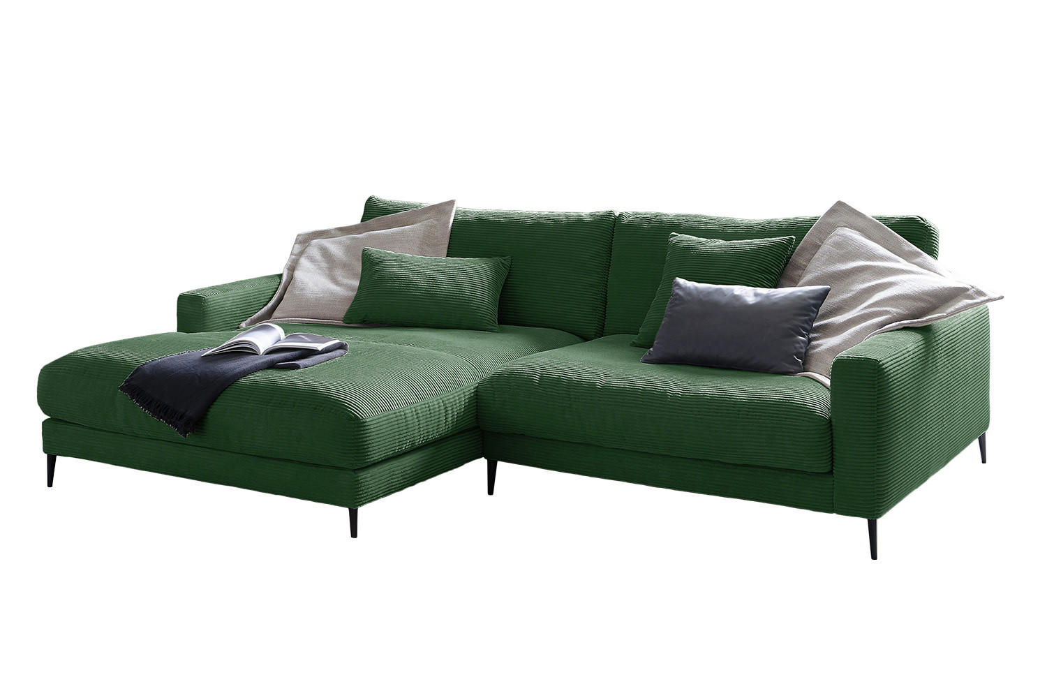 ECKSOFA CARA Smaragdgrün Cord - Smaragdgrün/Dunkelgrün, Textil/Metall (272/190cm) - KAWOLA