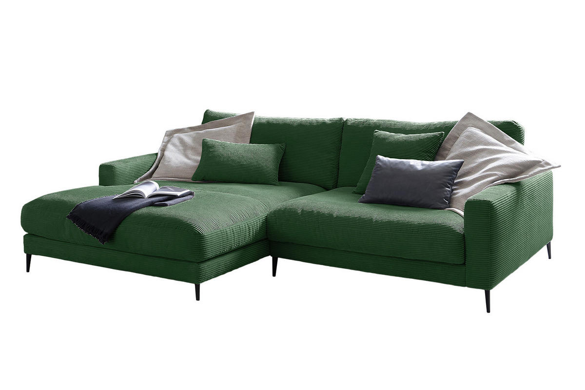 ECKSOFA CARA Smaragdgrün Cord - Smaragdgrün/Dunkelgrün, Textil/Metall (272/190cm) - KAWOLA