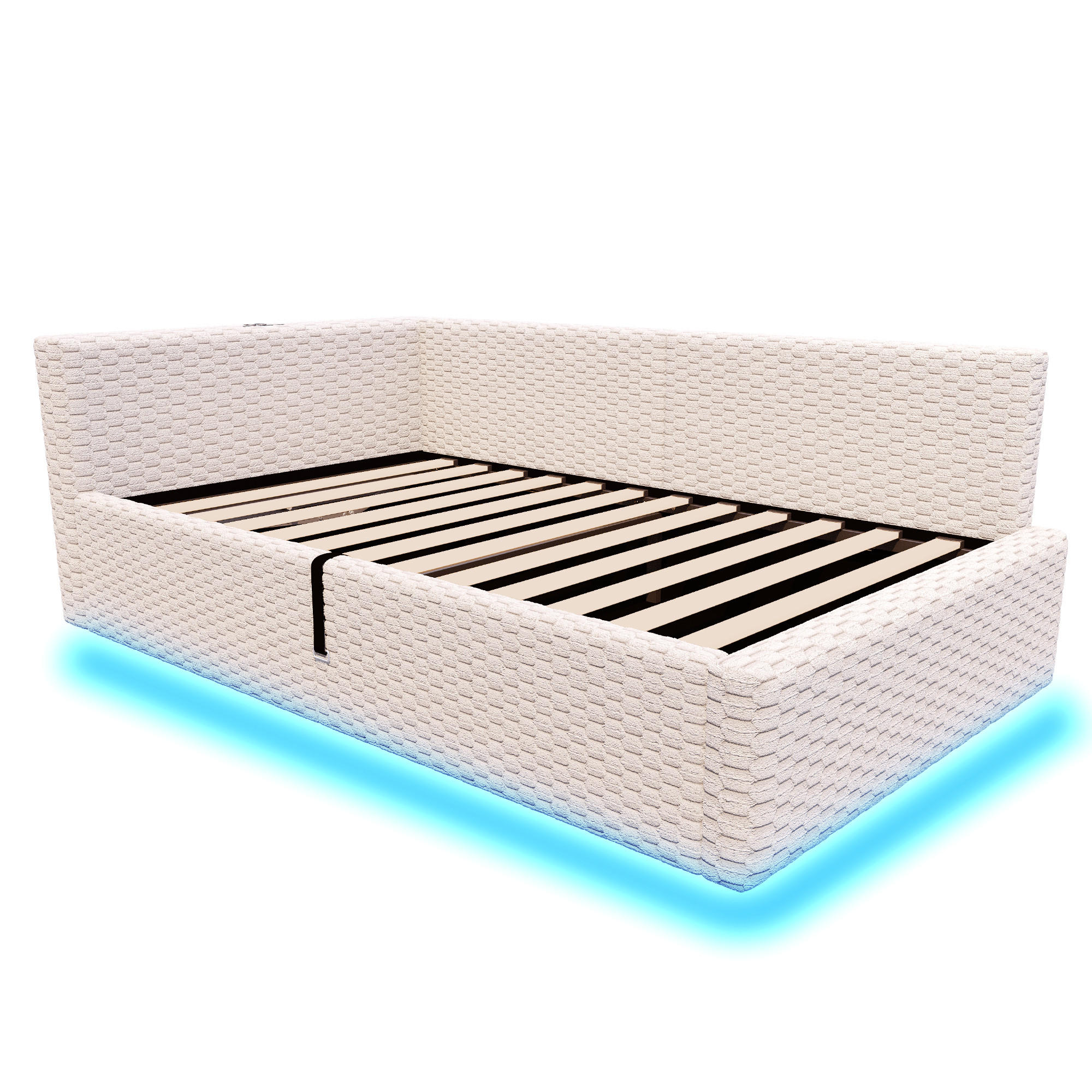 POLSTERBETT 90/200 cm Beige mit LED-Beleuchtung, USB-C-Anschluss und 2 USB-Anschlüssen - Beige, Textil (90/200cm) - Oxeza