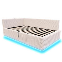 POLSTERBETT 90/200 cm Beige mit LED-Beleuchtung, USB-C-Anschluss und 2 USB-Anschlüssen - Beige, Textil (90/200cm) - Oxeza