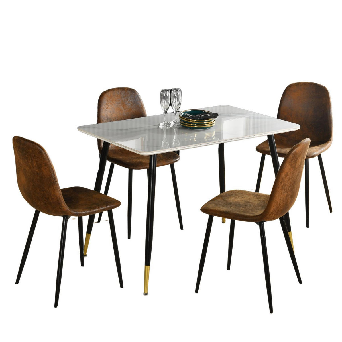 ESSTISCH SET weiß und braun - Braun/Weiß, Holzwerkstoff/Metall (70/75/110cm) - Urban Meuble