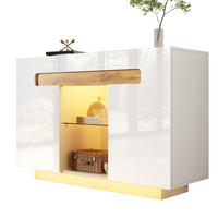 SIDEBOARD 120/40/80 cm Weiß/Natur aus Spanplatte und Glas mit LED - Weiß, Glas (120/80/40cm) - OKWISH