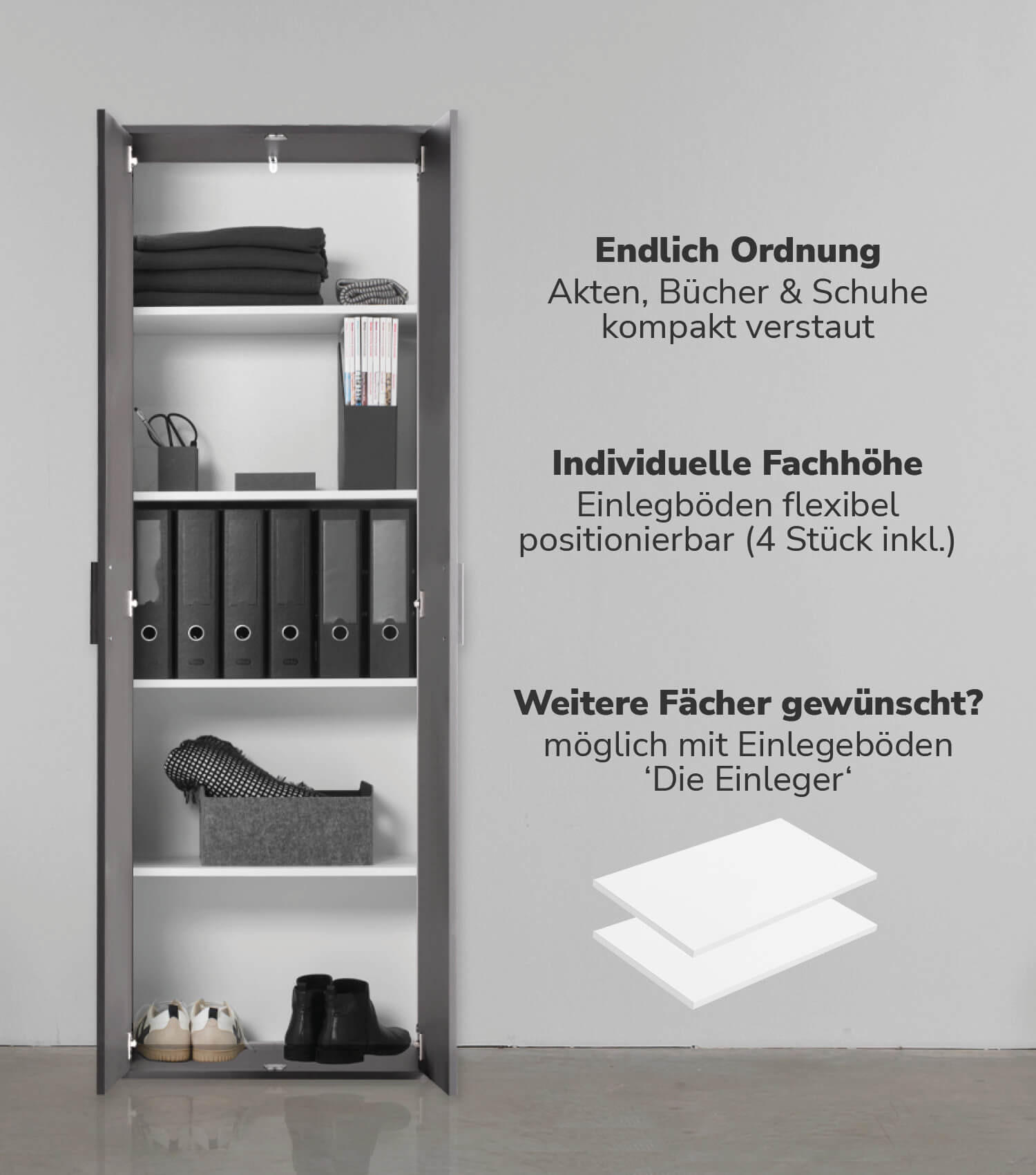 MEHRZWECKSCHRANK Der Lange - Anthrazit/Schwarz, Holzwerkstoff (60/180/34cm) - Mokebo