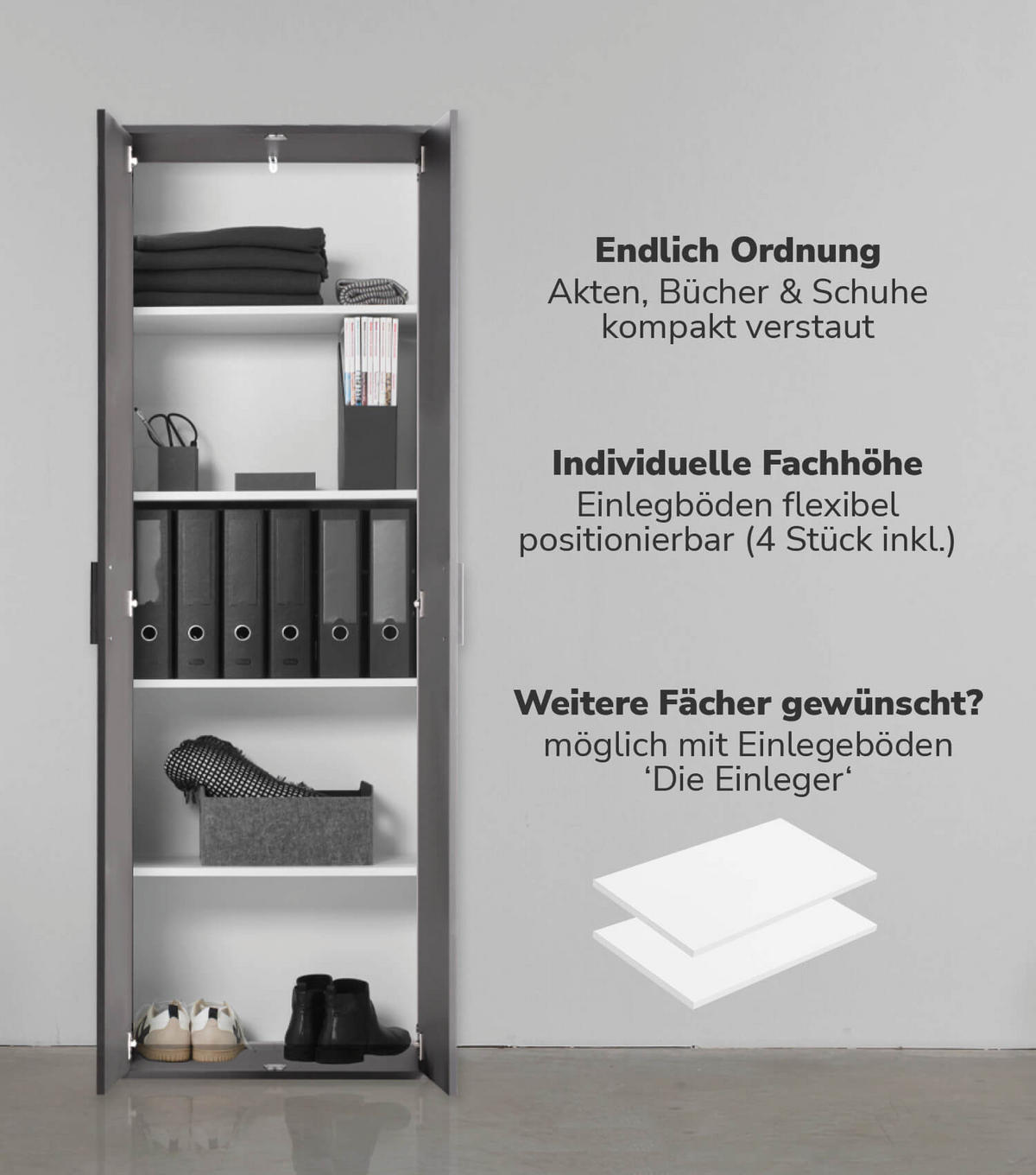 MEHRZWECKSCHRANK Der Lange - Anthrazit/Schwarz, Holzwerkstoff (60/180/34cm) - Mokebo